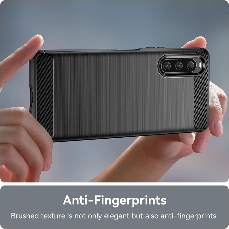 Husa Sony Xperia 10 V din silicon, Slim, cu textură Fibra Carbon - Negru - 3 | YEO