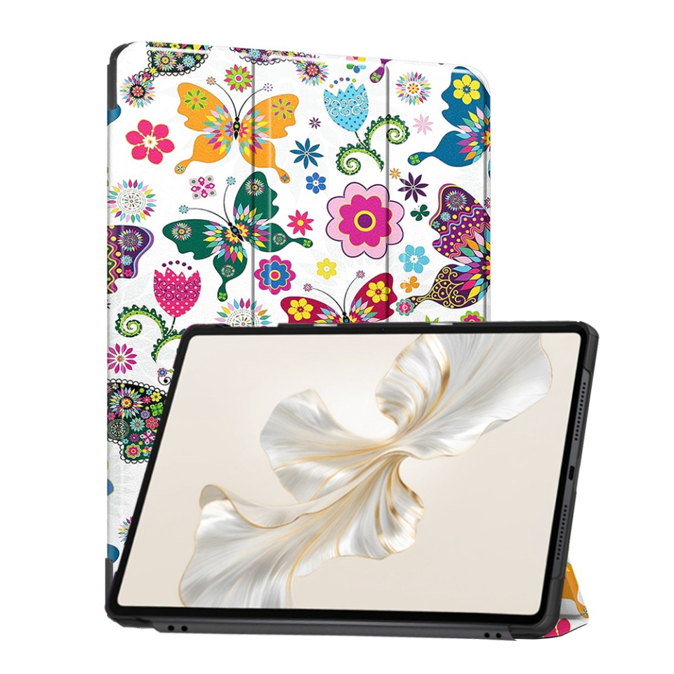 Husa tableta pentru Honor Pad 9, SKYDDAR INNOVATION, cu suport Multi-Unghi si functie Sleep/Wake, FoldPro, Butterfly, set cu sticker
