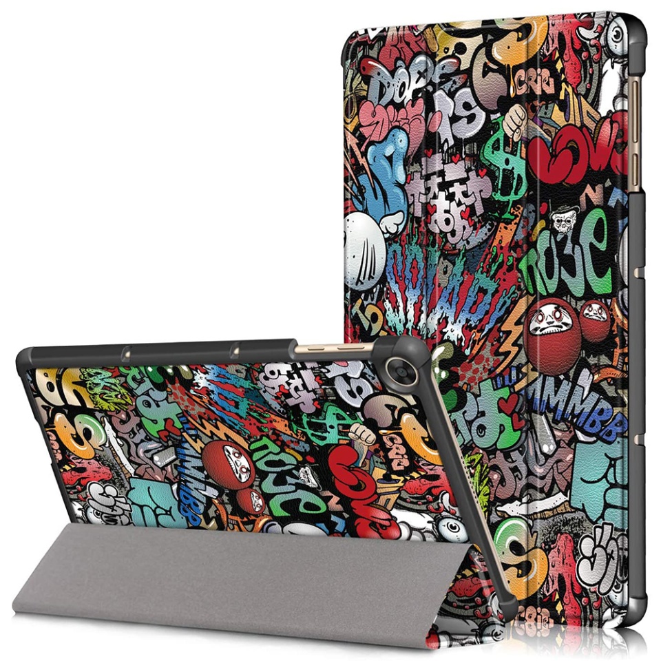 Husa tableta pentru Huawei Matepad T 10 / T 10S (9.7 inch / 10.1 inch), SKYDDAR INNOVATION, cu suport Multi-Unghi si functie Sleep/Wake, FoldPro, Multicolor, set cu sticker