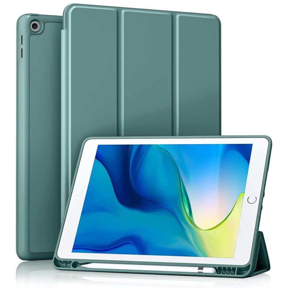 Husa tableta pentru iPad 10.2 (2019 / 2020 / 2021) cu suport cu 2 Unghiuri și functie Sleep/Wake, SKDR OfficeMate - Verde inchis