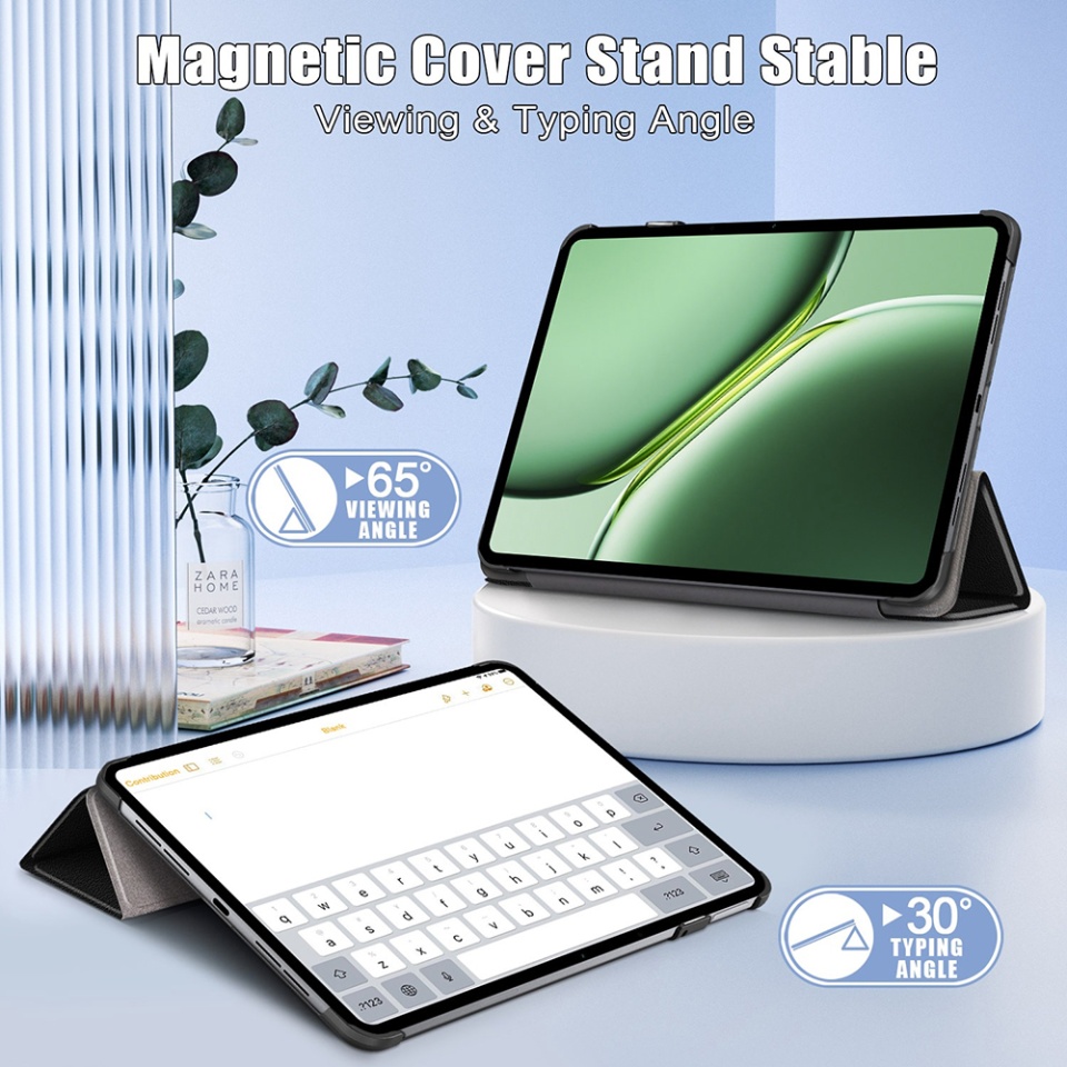Husa tableta pentru OnePlus Pad 2, SKYDDAR INNOVATION, cu suport Multi-Unghi si functie Sleep/Wake, FoldPro, Negru, set cu sticker - 1 | YEO