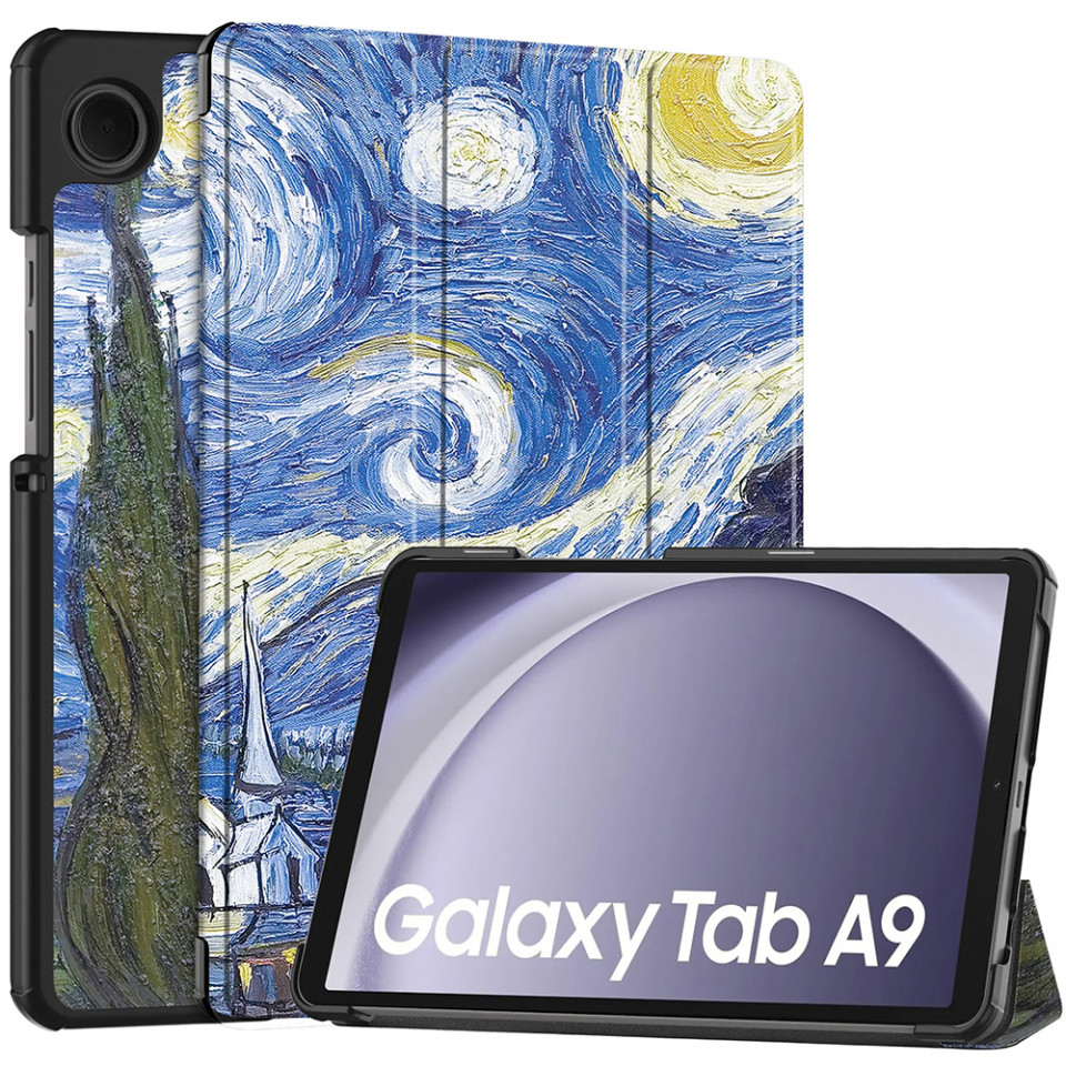 Husa tableta pentru Samsung Galaxy Tab A9 cu suport Multi-Unghi și functie Sleep/Wake , SKYDDAR FoldVision Colour - Starry night