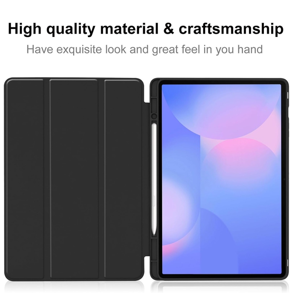 Husa tableta pentru Samsung Galaxy Tab S10 FE Plus, suport Pencil, functie Sleep/Wake, SKDR, Flex Trifold, Negru, set cu sticker - 5