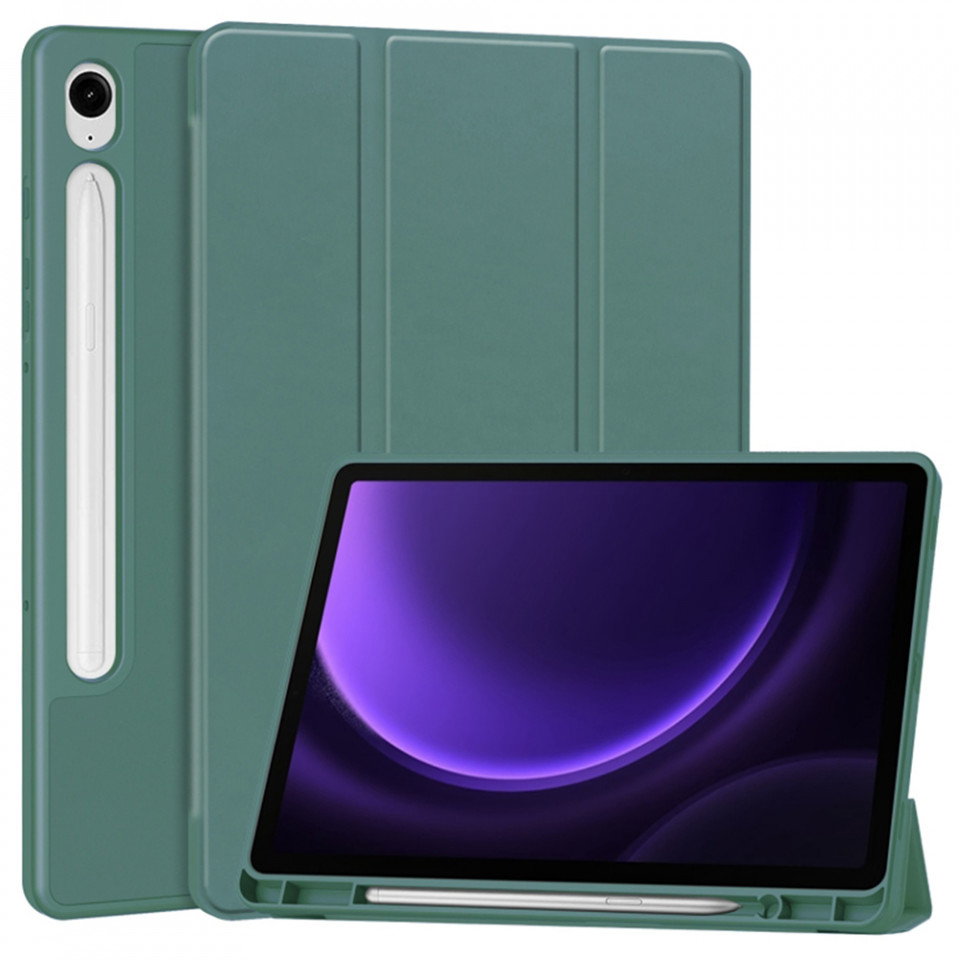 Husa tableta pentru Samsung Galaxy Tab S9 FE cu suport 2 Unghiuri și functie Sleep/Wake, SKDR OfficeMate - Verde inchis