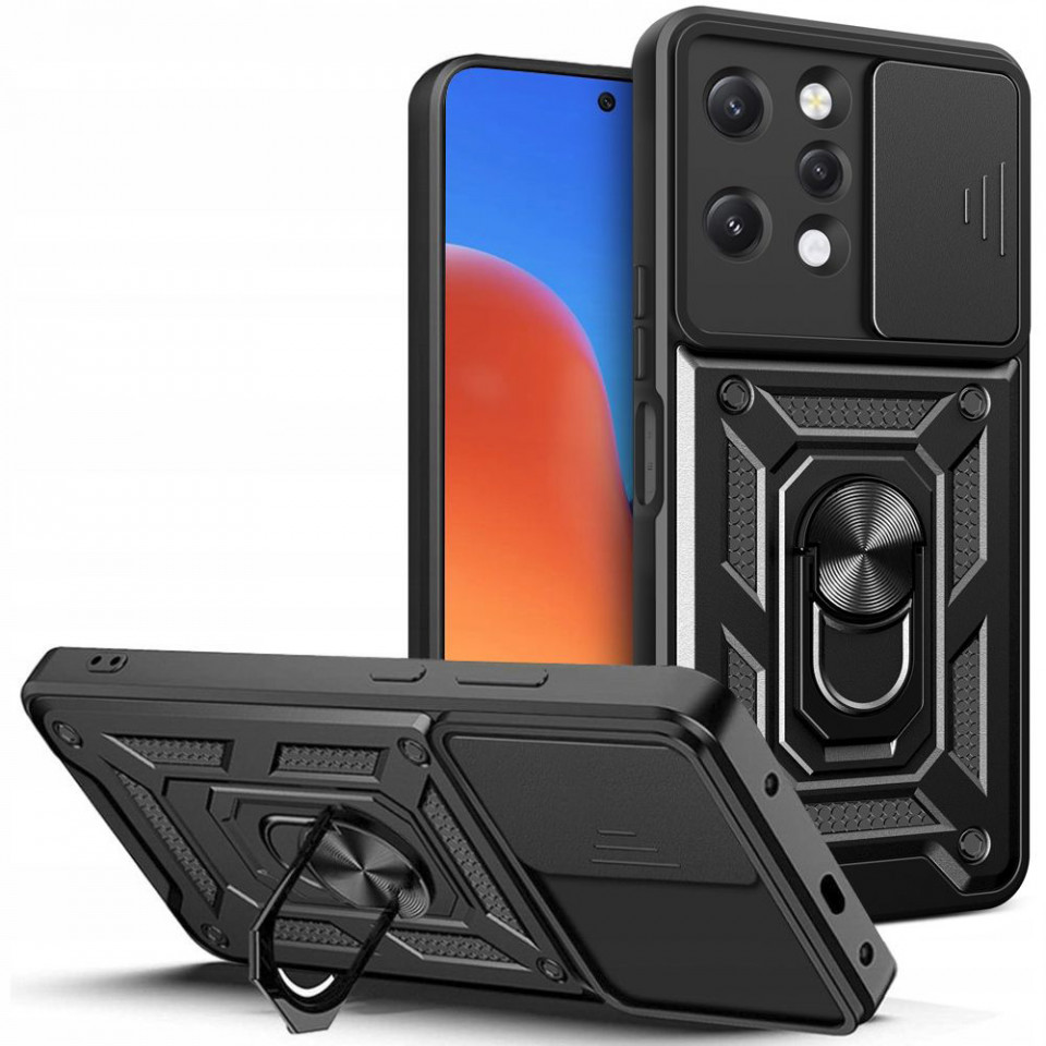Husa Xiaomi Redmi 12 cu inel magnetic, Techsuit CamShield - Negru