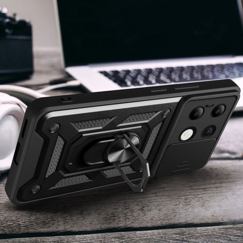 Husa Xiaomi Redmi Note 13 4G cu inel magnetic si protectie camera Skyddar CamShield - Negru - 1 | YEO
