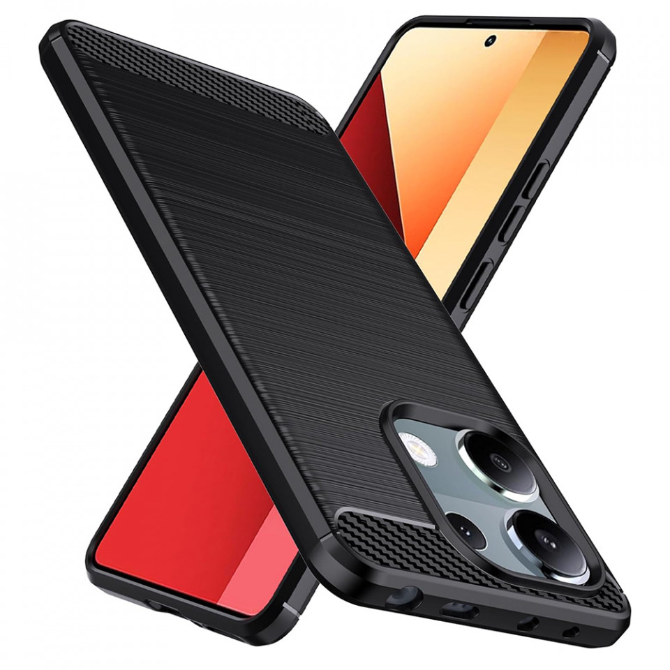 Husa Xiaomi Redmi Note 13 Pro 4G / Poco M6 Pro 4G din silicon, Slim, cu textură Fibra Carbon - Negru