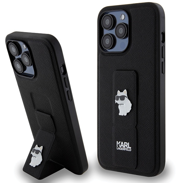 Huse pentru iPhone 14 Pro Max, Karl Lagerfeld, Saffiano Gripstand, Negru