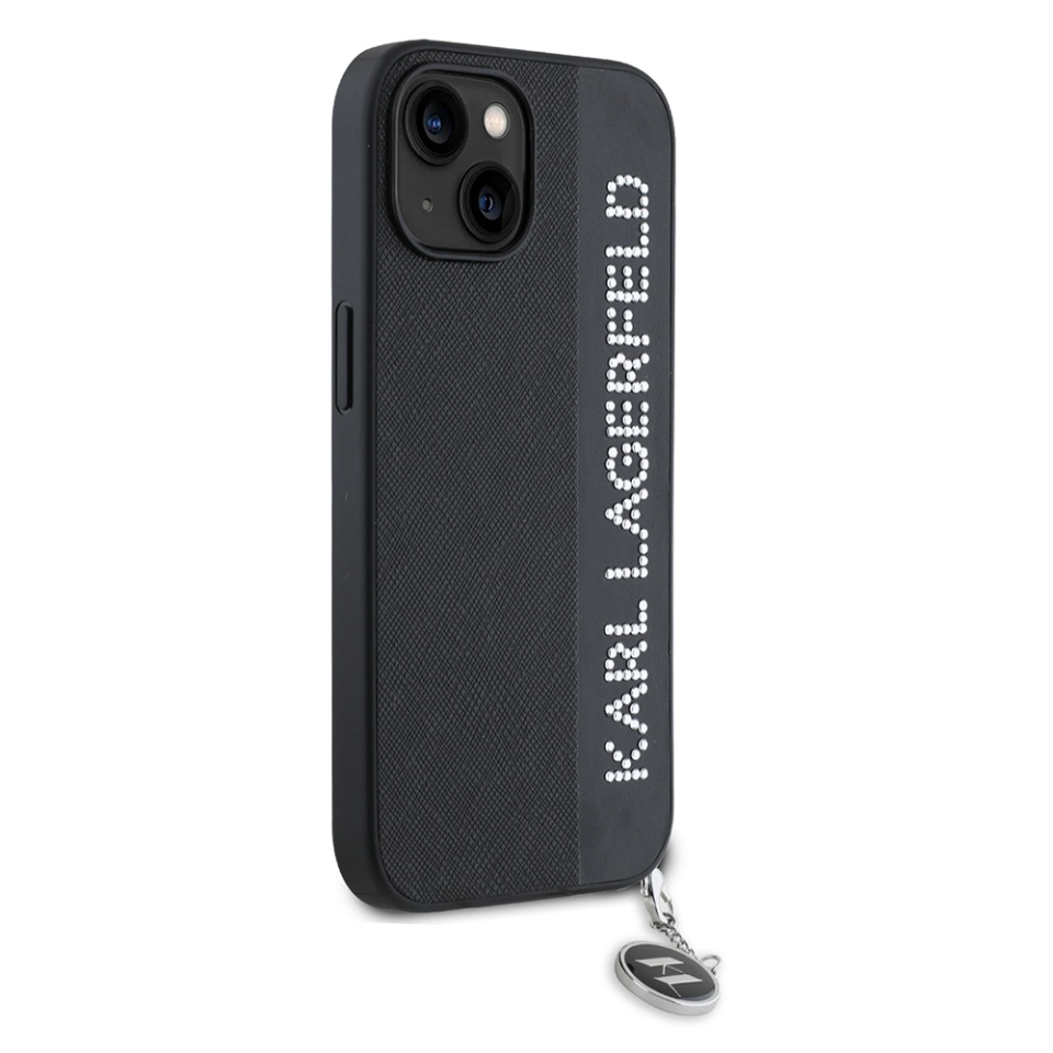 Huse pentru iPhone 15, Karl Lagerfeld, Saffiano Rhinestones&Charm, Negru - 3 | YEO