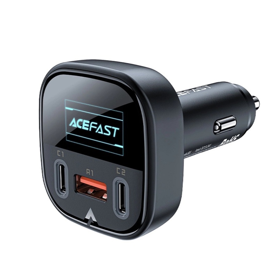 Incarcator Auto 101W, 2x Type-C + 1x USB, Fast Charging, OLED Display, Corp Metalic Zinc, Acefast B5, Negru - 1 | YEO