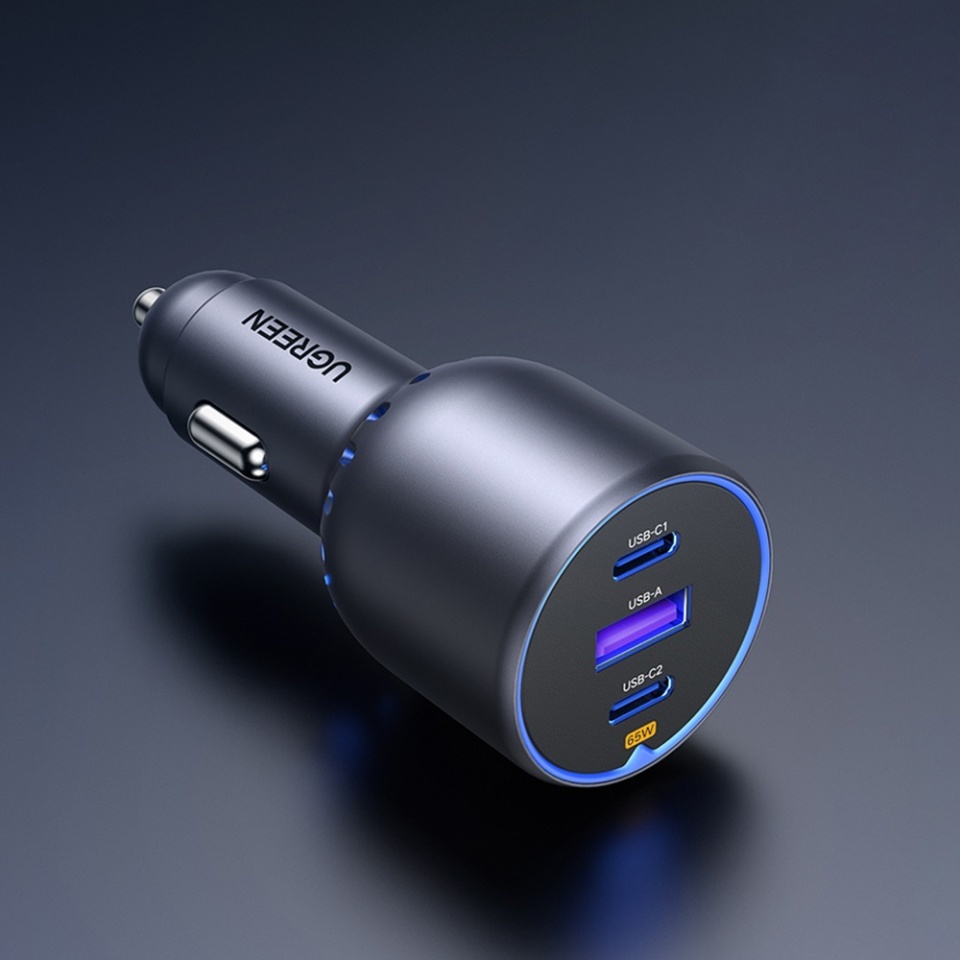Incarcator Auto 3in1, Fast Charging, USB, 2x Type-C, USB, 75W, 3A, PD3.0, QC 3.0, Ugreen EC703, Negru - 3 | YEO