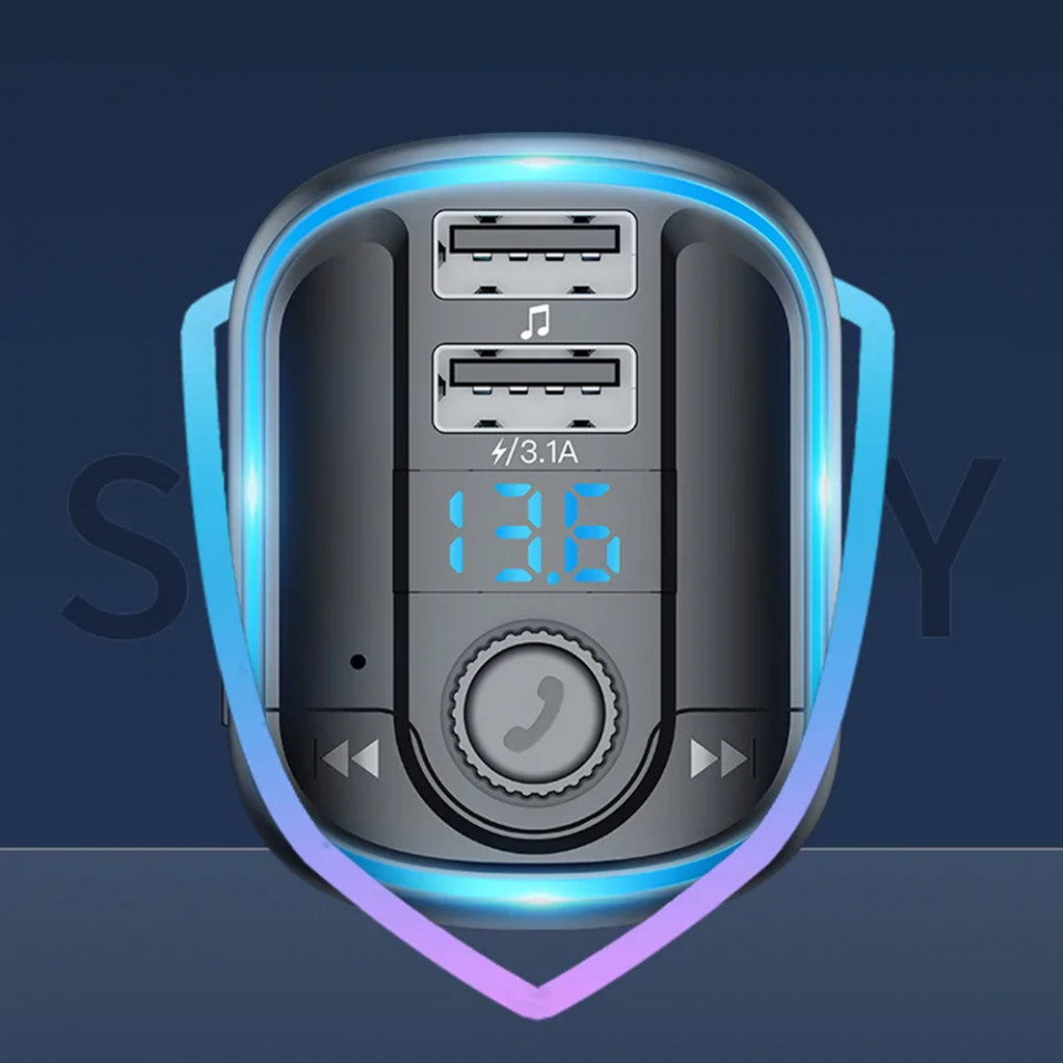 Incarcator Auto cu Modulator FM, Display LED, 2xUSB 3.1A, MicroSD, Yesido (Y44) - Negru - 6