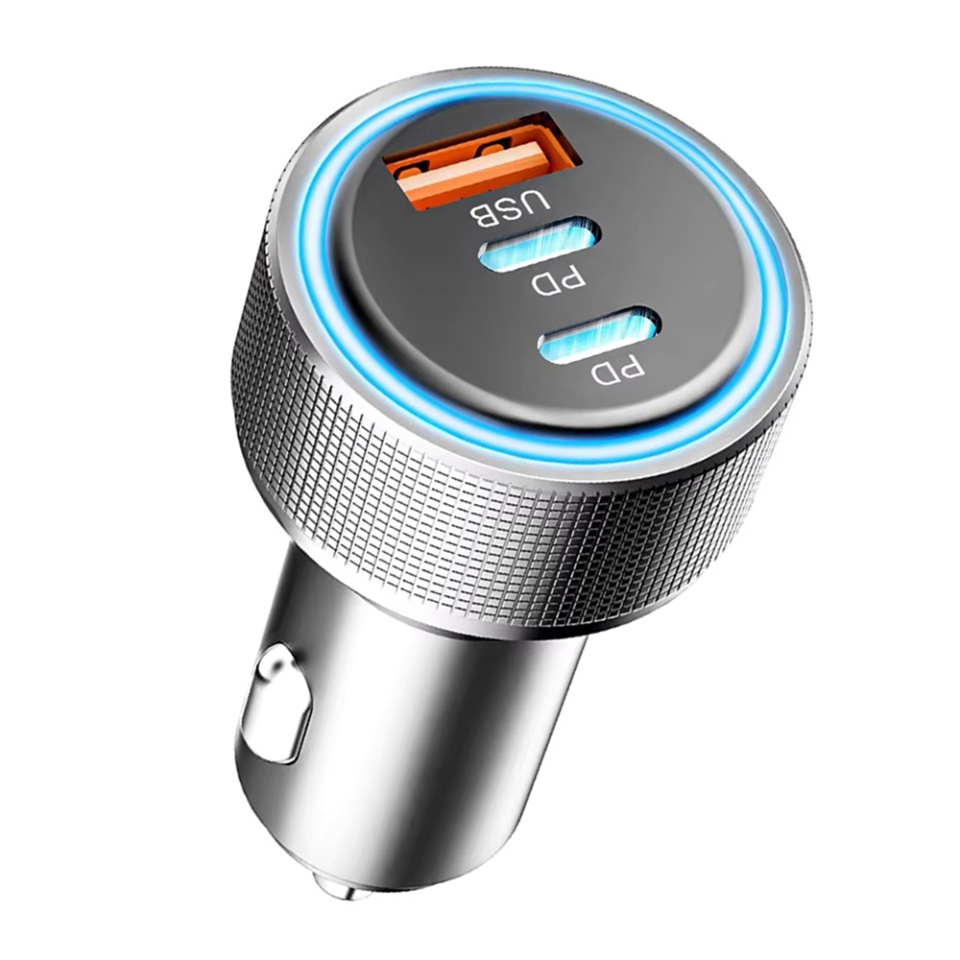 Incarcator Auto Fast Charge Type-C 60W, USB, Lumini LED, Aluminiu, Skyddar DriveBoost, set cu sticker, Argintiu - 1 | YEO