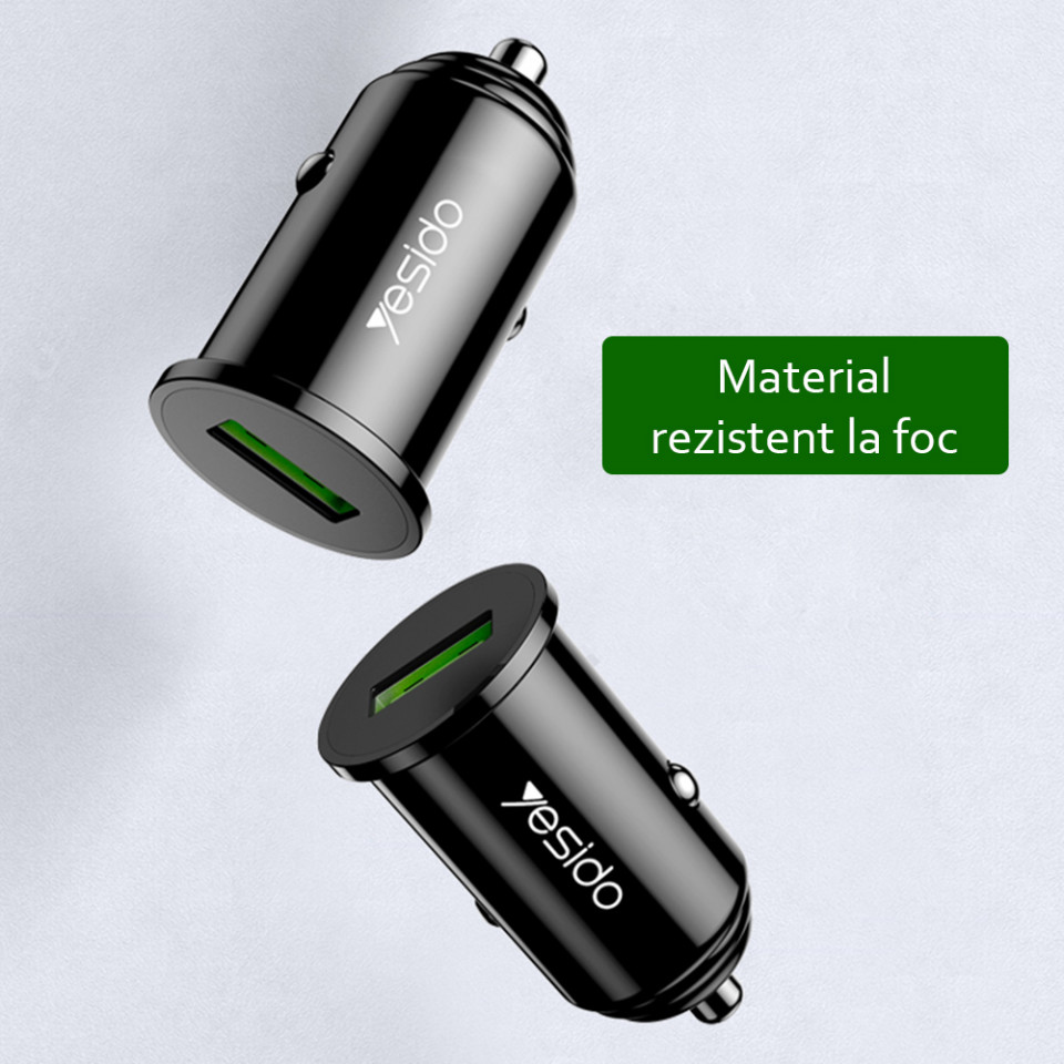 Incarcator Auto QC3.0, FCP, AFC, 20W, 4A, Yesido (Y38) - Negru - 3 | YEO