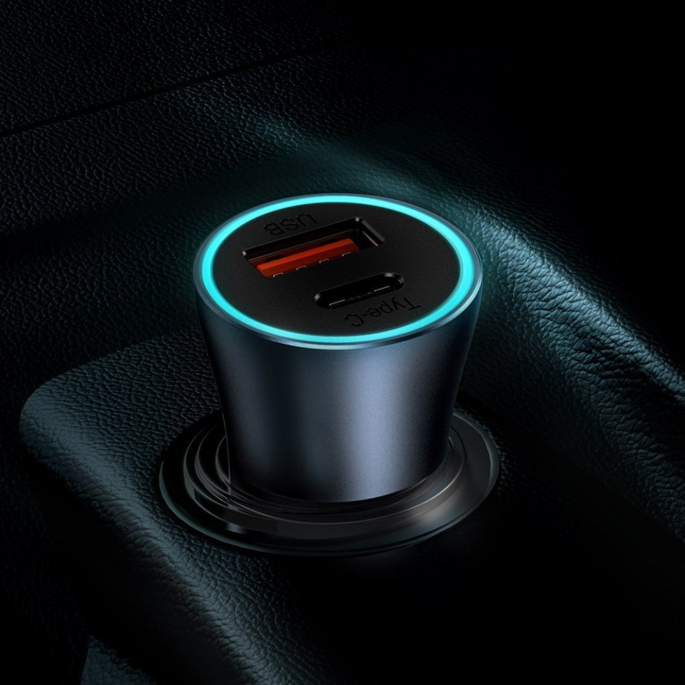 Incarcator auto USB-A, USB-C, 40W cu cablu USB la Type-C, Baseus (TZCCJD-0G) - Gri inchis - 1 | YEO
