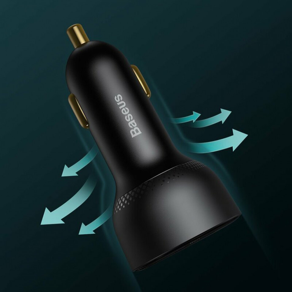 Incarcator Auto USB, Type-C, 100W, 5A + Cablu Type-C to Type-C - Baseus (TZCCZX-01) - Black - 2 | YEO
