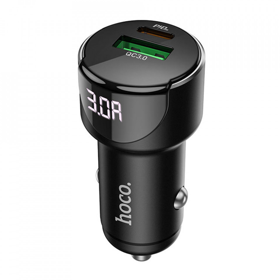 Incarcator auto (Z42 Light Road), USB-A, USB Type-C, QC 3.0, PD 20W, 3A, HOCO - Negru