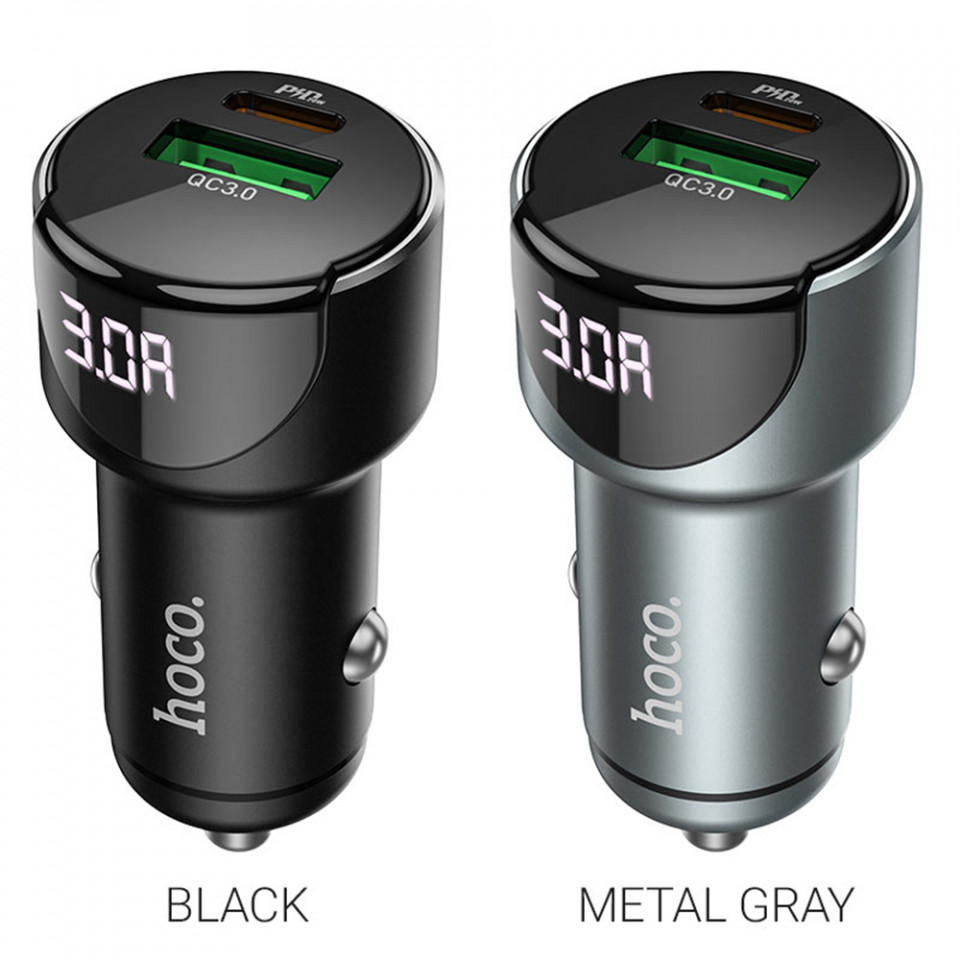 Incarcator auto (Z42 Light Road), USB-A, USB Type-C, QC 3.0, PD 20W, 3A, HOCO - Negru - 3 | YEO