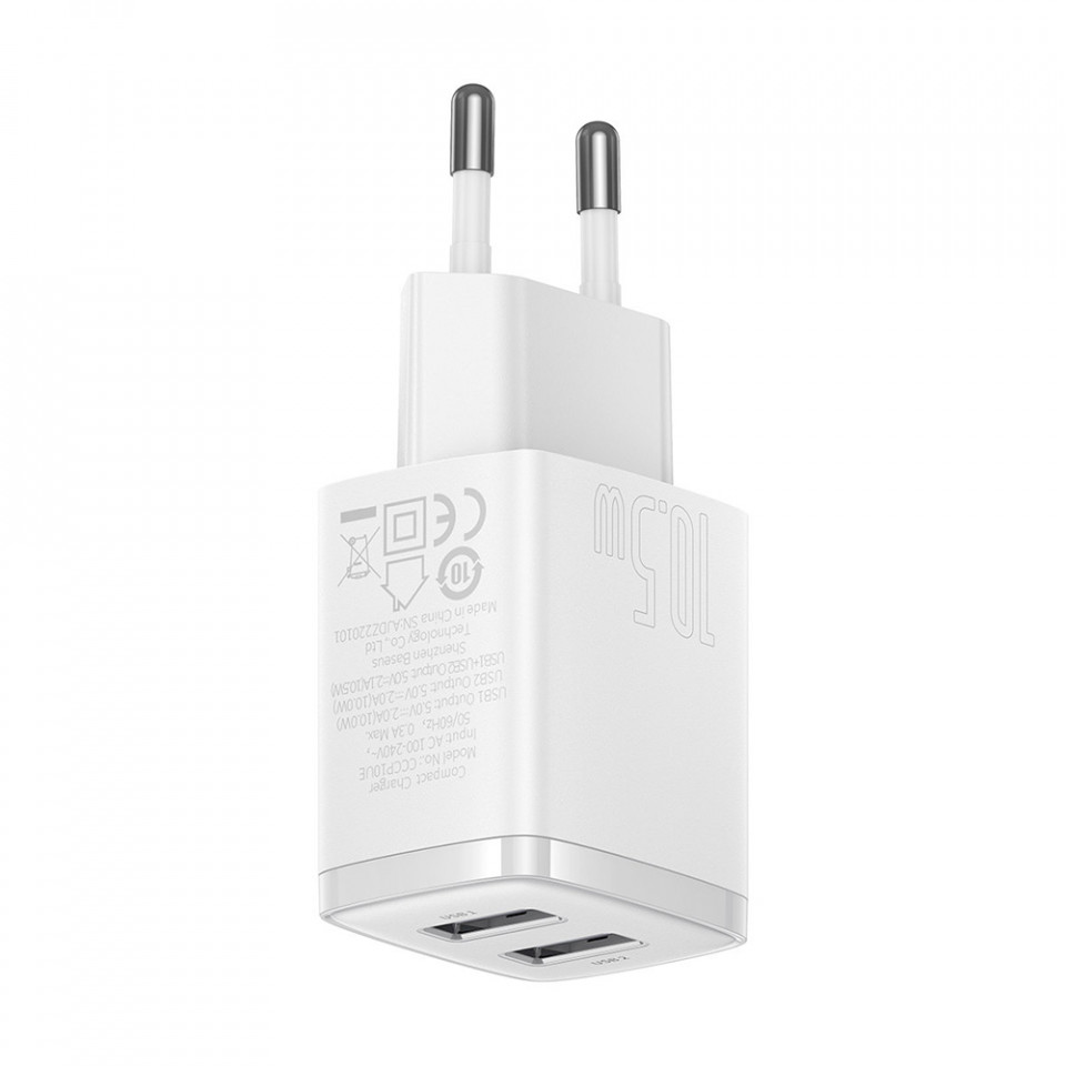 Incarcator priza 2xUSB 10.5W, Baseus (CCXJ010202) - Alb