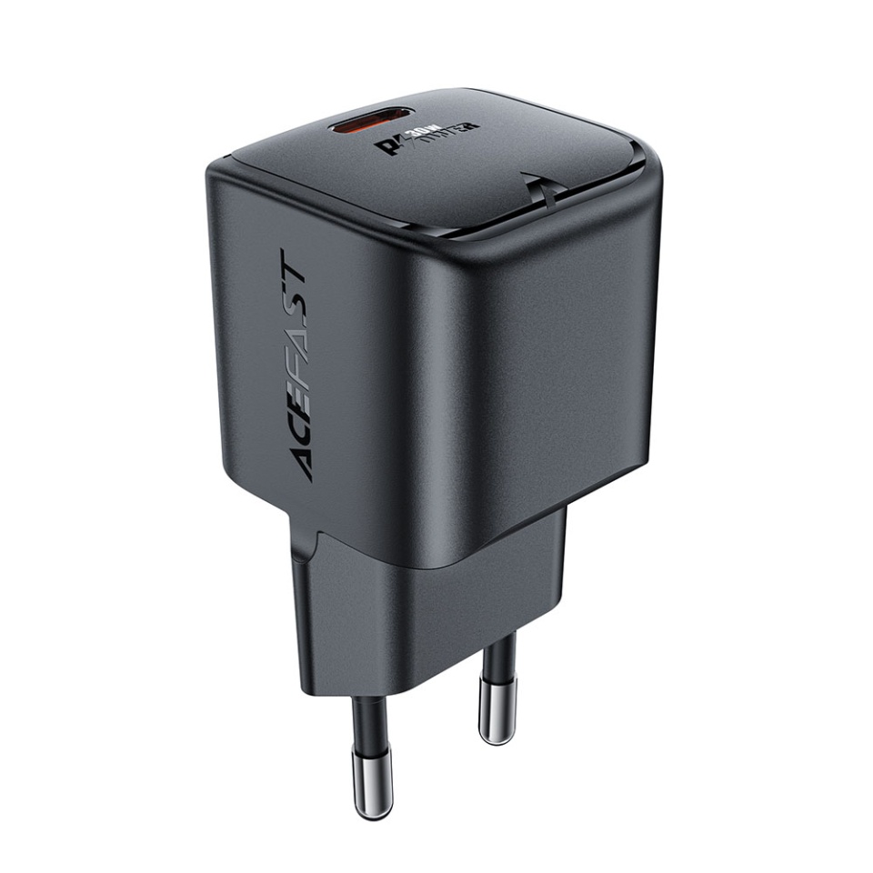 Incarcator Priza 30W, 1x Type-C, Mini GaN, Power Delivery, Design Compact, Acefast A77, Negru