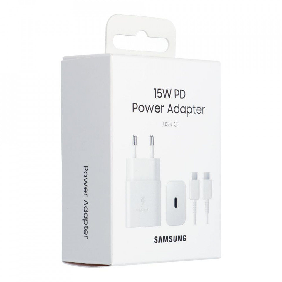 Incarcator priza fast charge 15W, 2A, cu cablu Type-C, Original Samsung - Alb - 3 | YEO