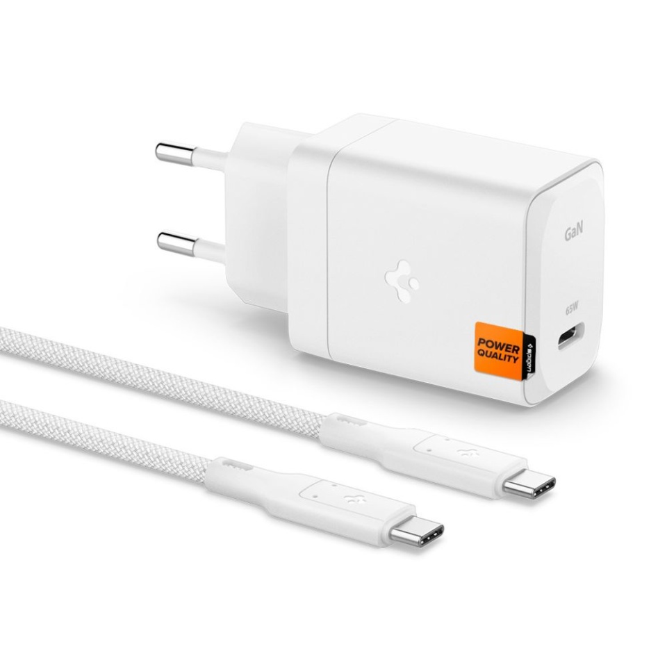 Incarcator Priza Fast Charge 65W, Cablu Inclus 2m, Type-C la Type-C, Spigen Arcstation Pro 651, Alb