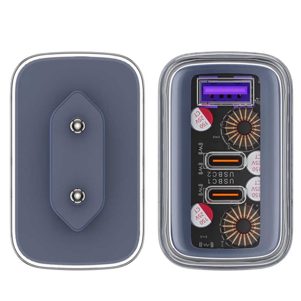 Incarcator Priza, Incarcare Rapida, AcesFast, 2x Type-C, USB, GaN, incarcare rapida PD65W, A45, Gri - 2 | YEO