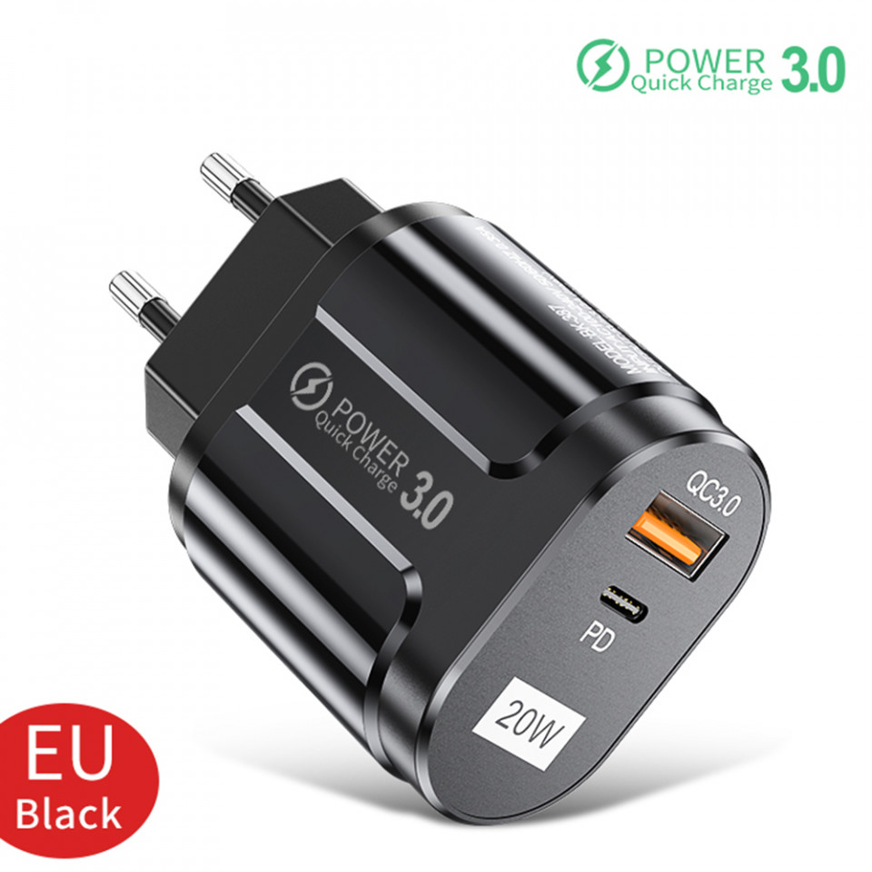 Incarcator priza QC 3.0, 20W, USB-A, USB-C, Techsuit Premium - Negru - 2 | YEO