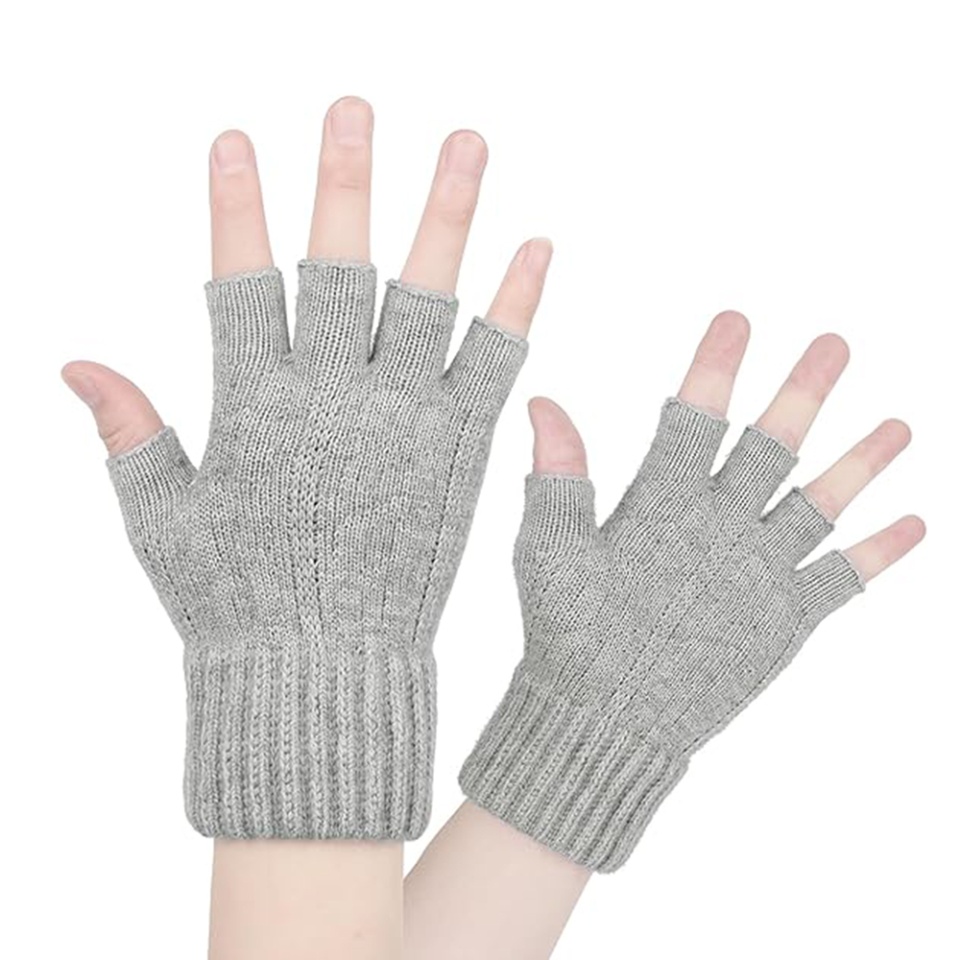 Manusi scurte, fara degete, de Dama, Captusite, Compatibile cu Ecran Tactil, SKDR ST0014 - Gri Deschis