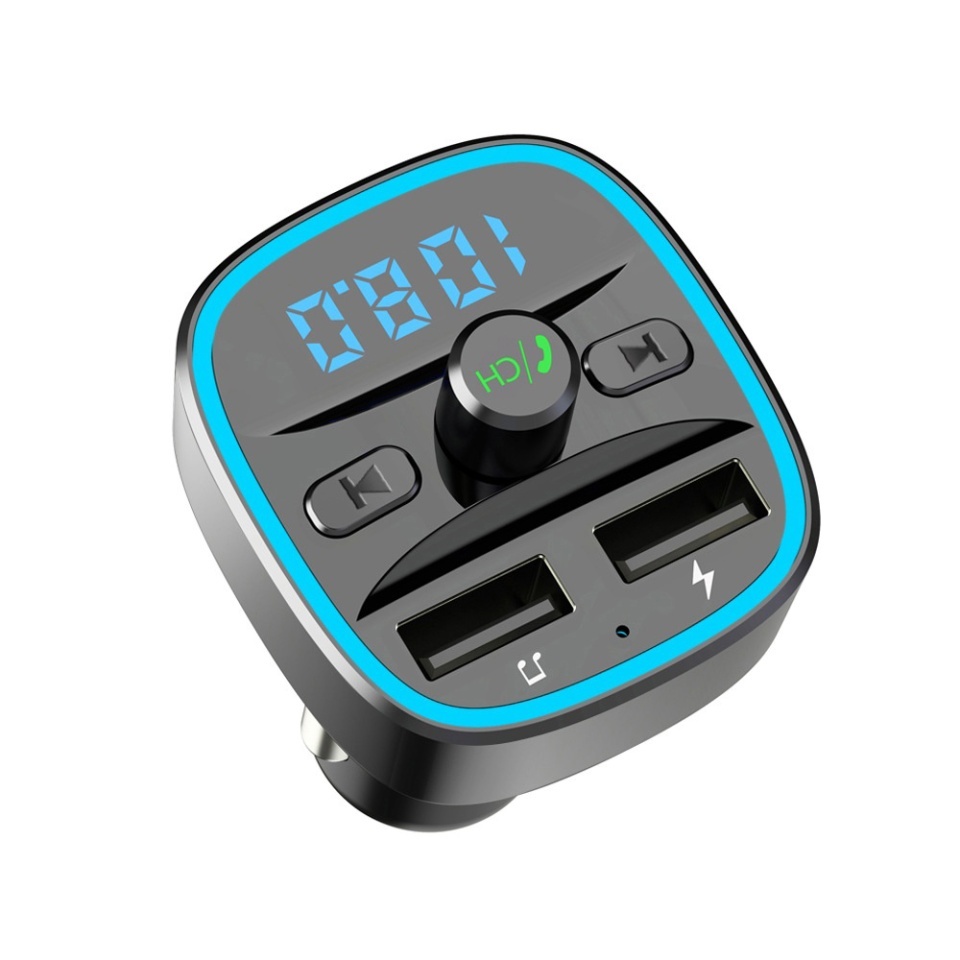 Modulator FM Auto 5V 2.4A Bluetooth, Dual USB, Slot Card TF, Afisaj LED, Lumina Albastra Ambientala, Techsuit JamLink MFM2, Negru - 2 | YEO