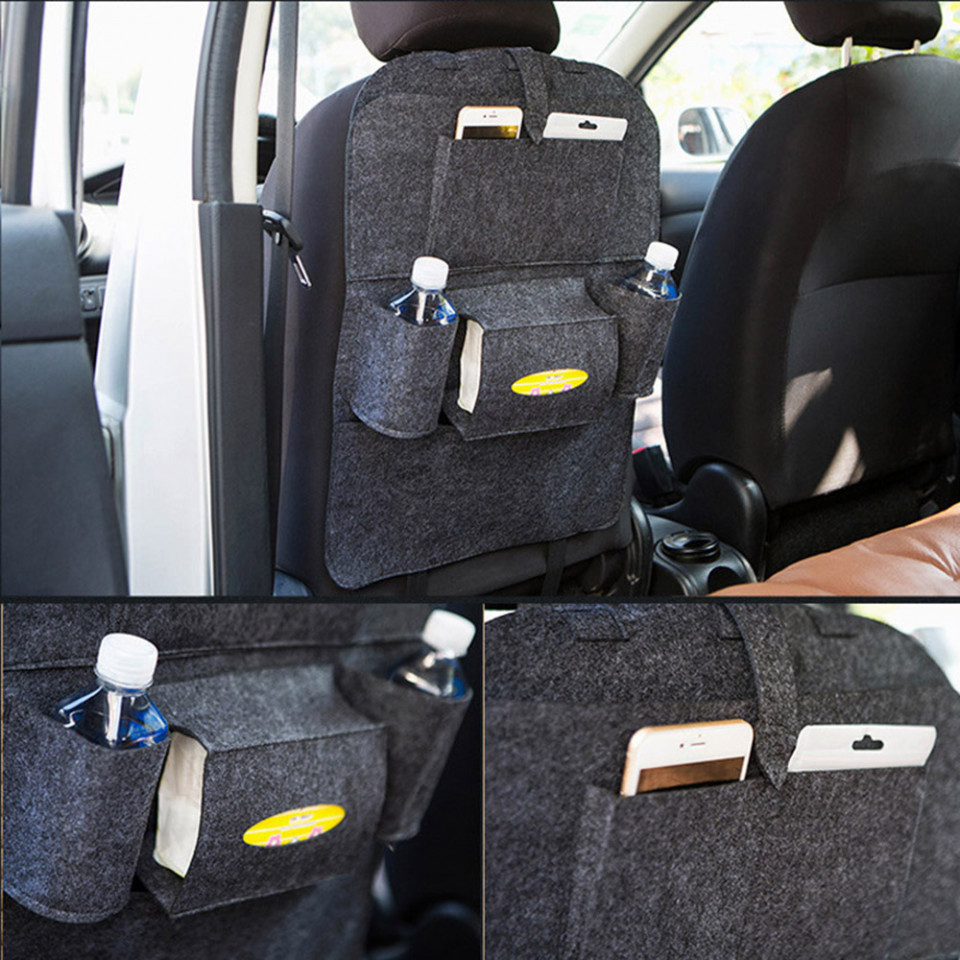 Organizator Auto pentru Tetiera Scaun, 2 Cup Holder, Multiple Buzunare, Universal, Sistem Prindere, Techsuit Car - Negru - 1 | YEO