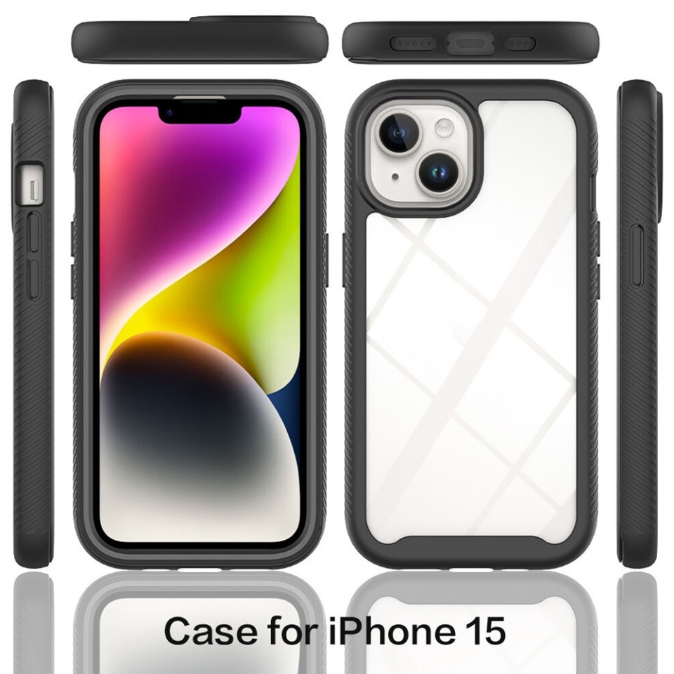 [Pachet 360°] Husa + Folie iPhone 15 anti soc, Techsuit Defense - Negru - 1 | YEO