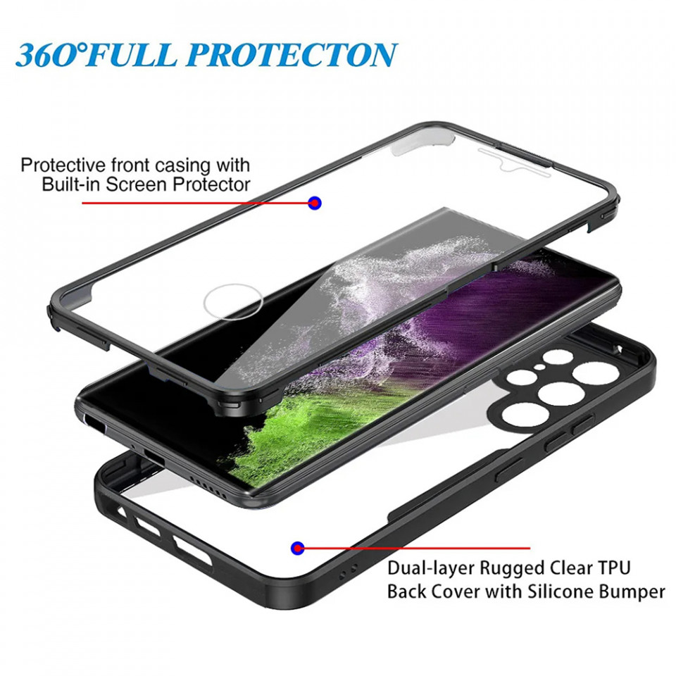[Pachet 360°] Husa + Folie pentru Samsung Galaxy S24 Ultra, SKDR ColorShield 360° - Negru - 3 | YEO