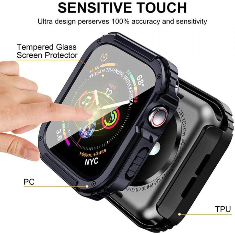 [Pachet 360°] Rama + Folie Apple Watch 7 (41mm), LITO - Albastru - 3 | YEO