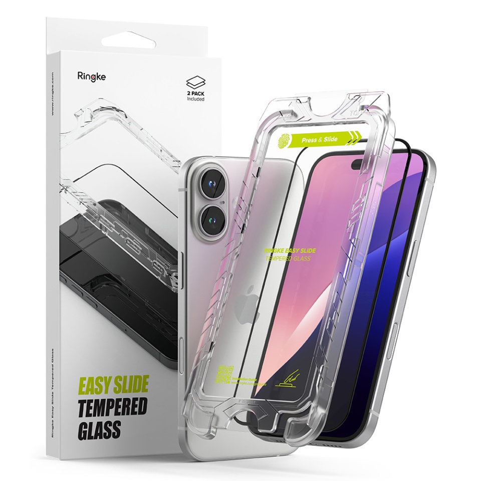 [Pachet x2] Folie sticla iPhone 15 Plus / 16 Plus, Claritate si Protectie Maxima, Strat Oleofobic Anti-Amprenta, Ringke Easy Slide - Transparenta