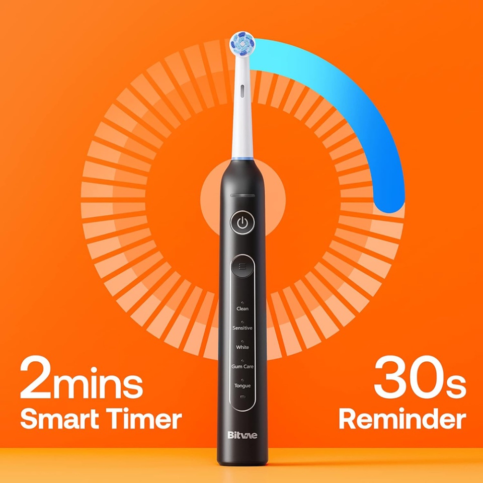 Periuta de dinti electrica Bitvae R2 cu cap rotativ, 8 capete de schimb, husa de calatorie, incarcare USB, autonomie 3 ore, BVR2, Negru - 3 | YEO