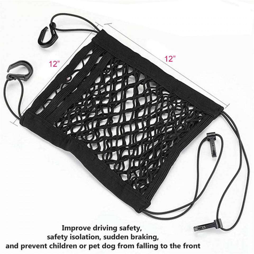 Plasa Portbagaj, 3 Buzunare, Carlig Prindere, Techsuit Auto - Negru - 5