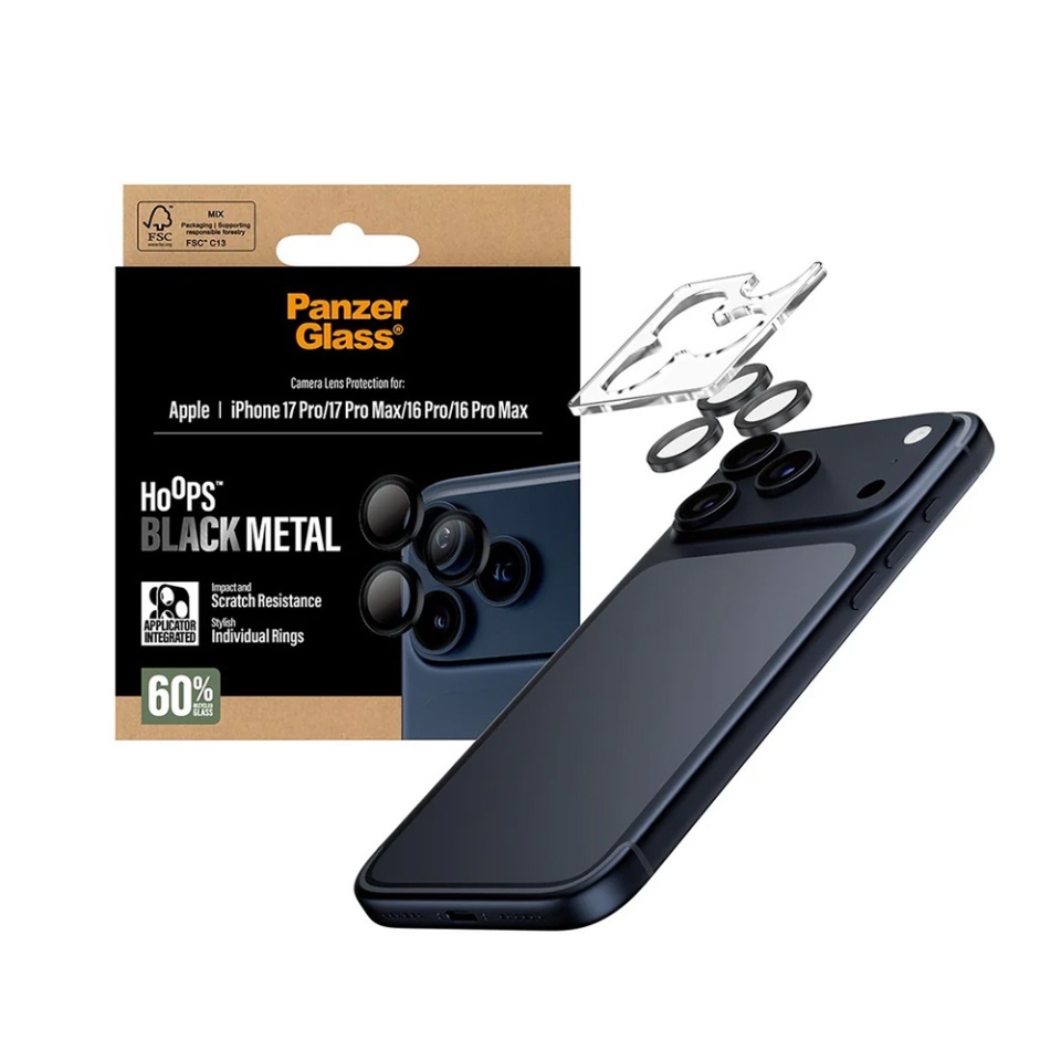 Protectie Camera pentru iPhone 16 Pro / 16 Pro Max / 17 Pro / 17 Pro Max, Hoops PanzerGlass®, cu Separare Optica, Sticla Securizata, Anti-Zgarieturi si Anti-Reflexie, Negru - 3 | YEO