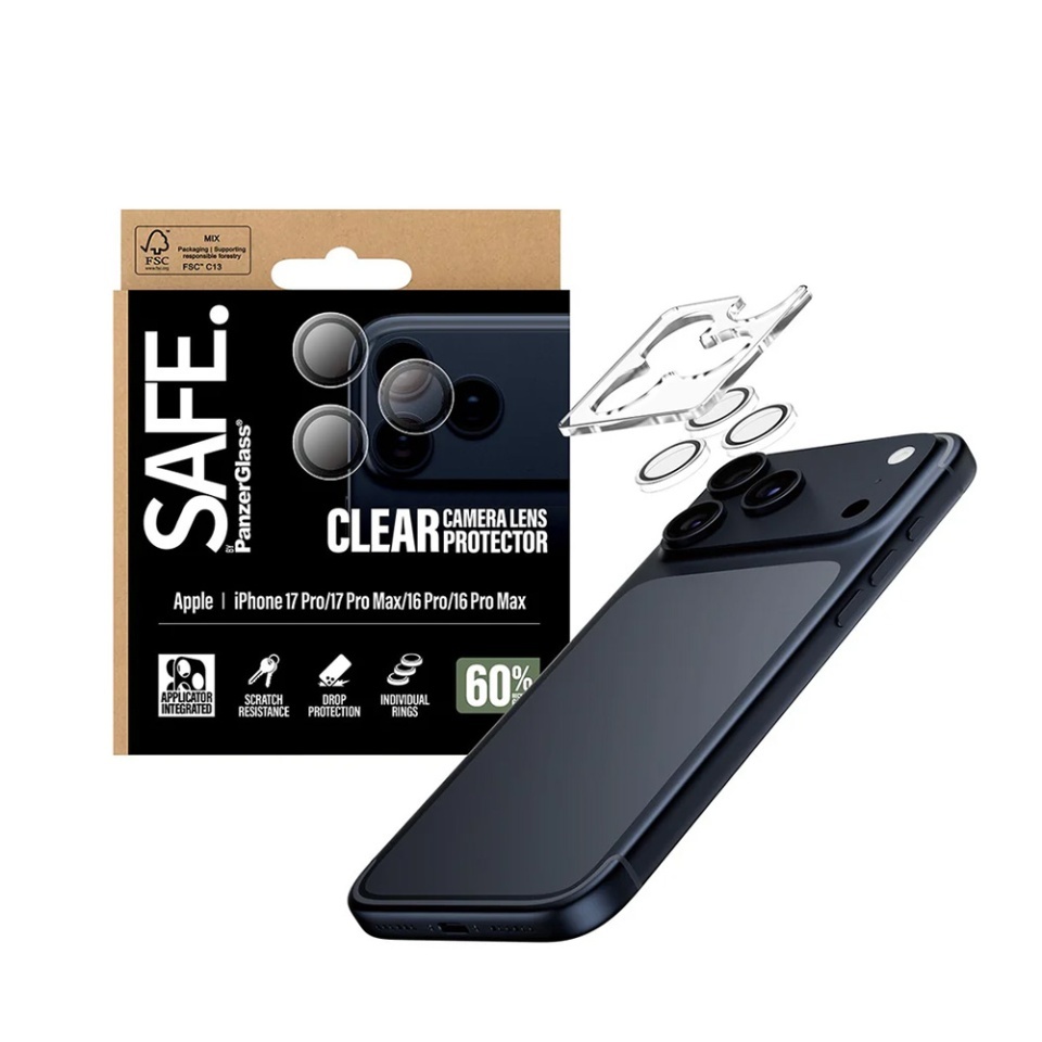 Protectie Camera pentru iPhone 16 Pro / 16 Pro Max / 17 Pro / 17 Pro Max, SAFE. PanzerGlass®, cu Separare Optica, Sticla Securizata, Anti-Zgarieturi si Anti-Reflexie, Transparent - 3 | YEO