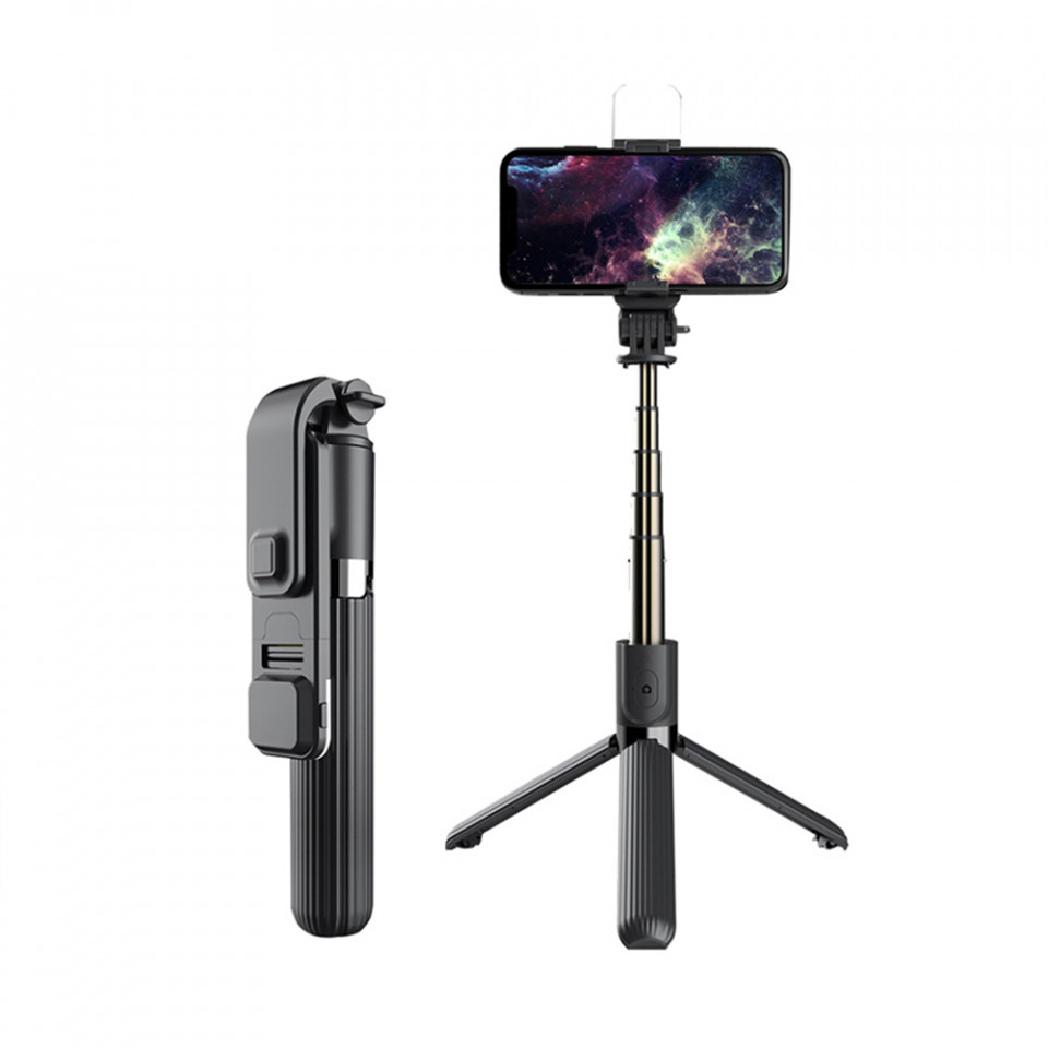 Selfie stick tip trepied cu telecomanda si Blit Led, 101cm, Techsuit (L0S3-BS) - Negru - 3 | YEO