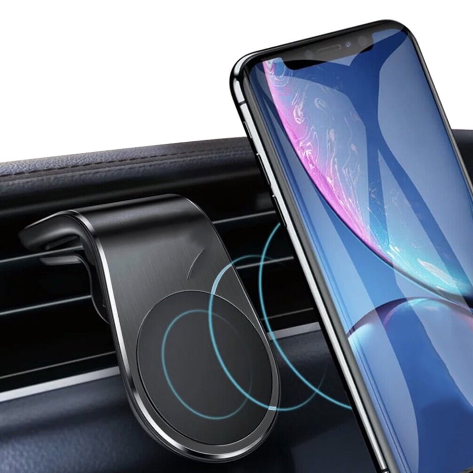 Suport Auto Grila Ventilatie Magnetic, Compatibilitate Universala, SKDR AirGrip (S7), Negru Argintiu, set cu sticker - 2 | YEO