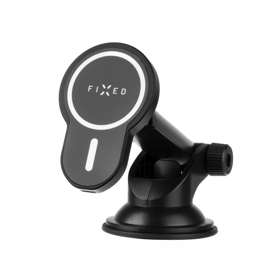 Suport Auto Telefon cu Incarcare Wireless 15W FIXED MagClick iOS/Android Prindere Bord/Parbriz, Negru