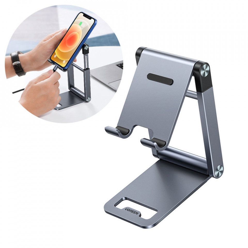Suport Birou din Aluminiu, Pliabil, pentru Telefon si Tableta, Ugreen (50324), Gri - 2 | YEO