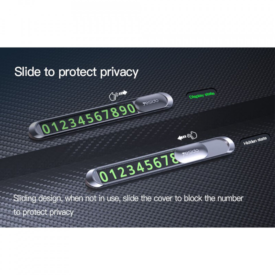 Suport numar telefon auto parcare temporara, Yesido C88 - Negru - 3 | YEO