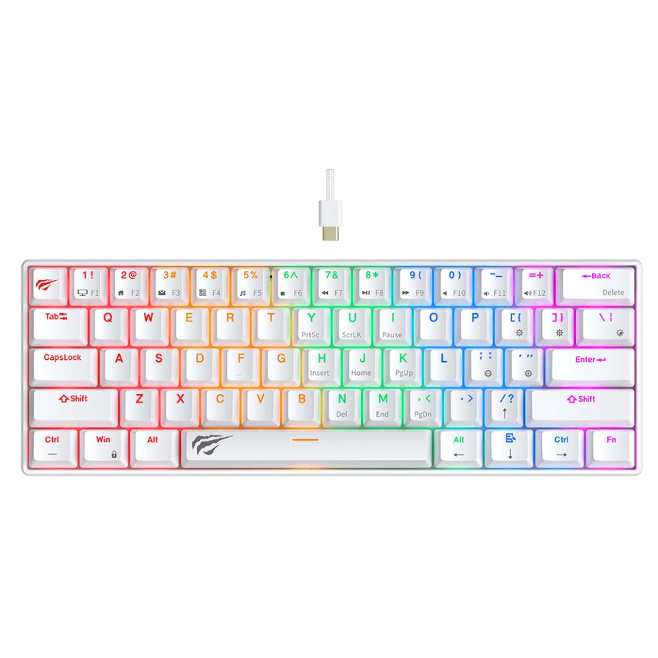 Tastatura Gaming Compacta, RGB, USB-C, 200mA, 1.8m, Havit KB903L, Alb