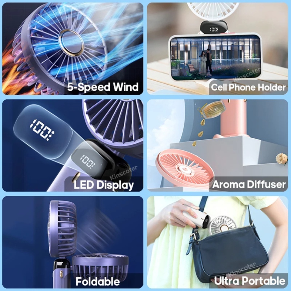 Ventilator Portabil, 5 Viteze, N15, USB-C 2A, 1800mAh, Compact si Usor, set cu sticker, Roz - 2 | YEO