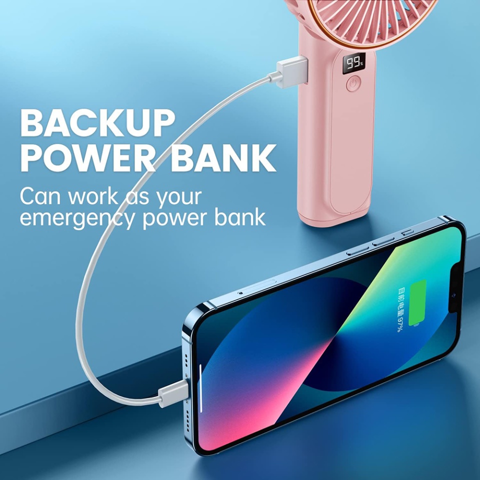 Ventilator Portabil cu Display LED, 6 Viteze, USB-C, 5000mAh, Compact si Eficient, Alb - 3 | YEO