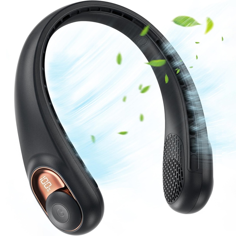 Ventilator Portabil de Gat S9, Display Digital, 3 Viteze, 5200mAh, 5800RPM, Hands-Free si Reincarcabil, Negru