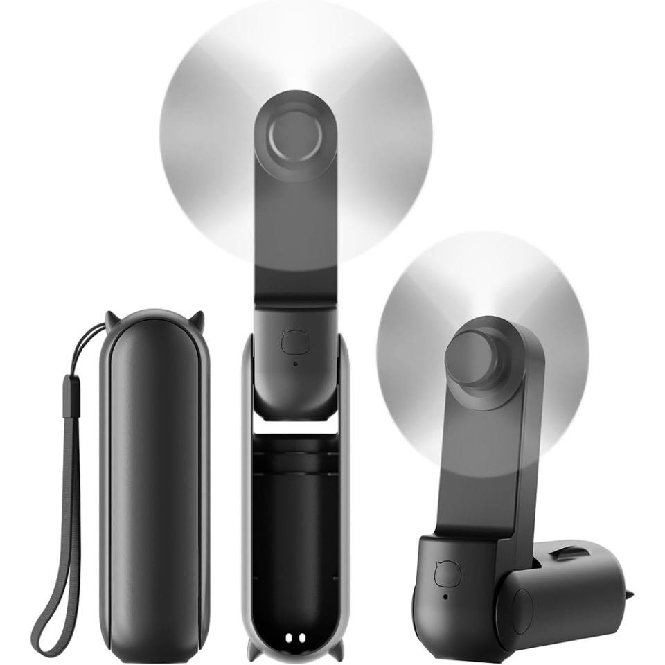 Ventilator Ultra Portabil 3 in 1, De Mână, De Birou, De Gât, 3 Trepte Viteza, Pliabil cu baterie Portabila 2000mAh, Autonomie 20h, SKDR AirMini - Negru