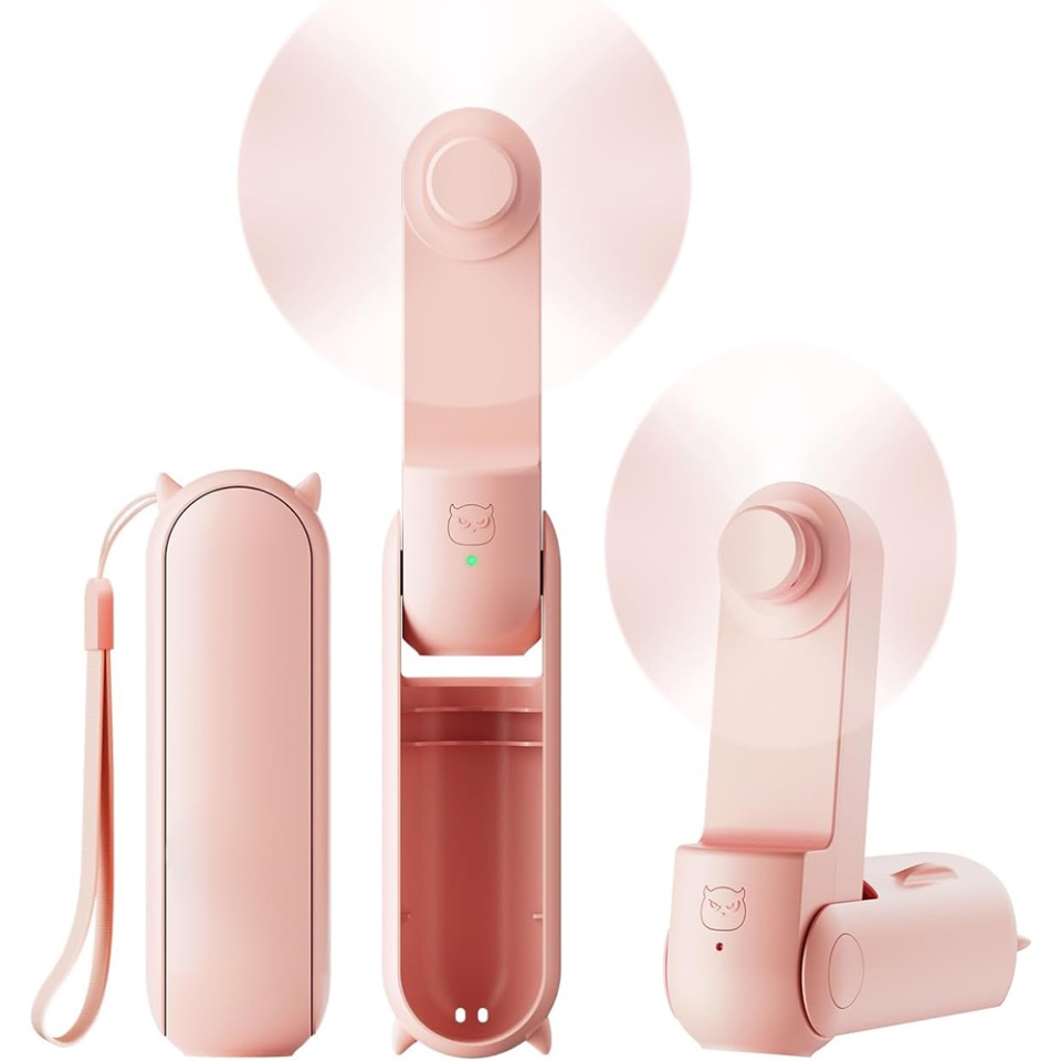 Ventilator Ultra Portabil 3 in 1, De Mână, De Birou, De Gât, 3 Trepte Viteza, Pliabil cu baterie Portabila 2000mAh, Autonomie 20h, SKDR AirMini - Roz